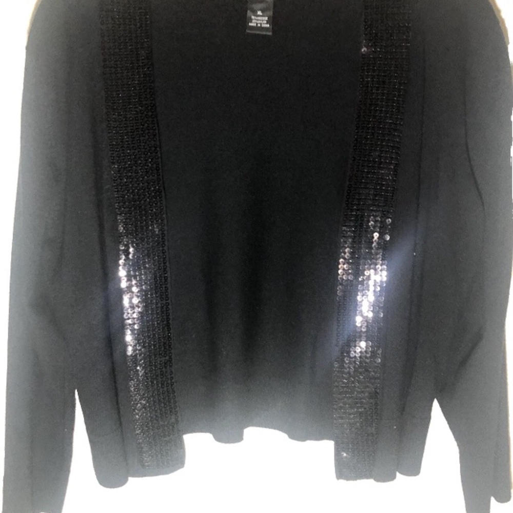 Audrey & Grace Black Sequin-Trim Cropped Cardigan